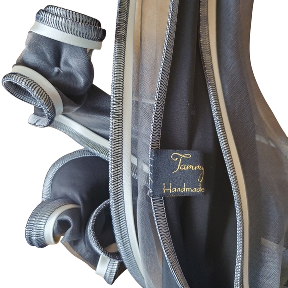 Tammy Child Sheer Black and Gray Scarf. Handmade Curly Q scarf. B0019 - Picture 2 of 7